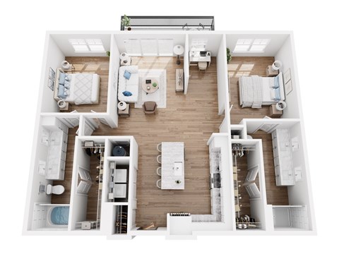 Floor plan for 2 beds, 2 baths, 1258 sqft